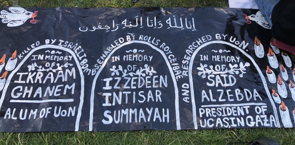 banner commemorating the martyred, laid on grass